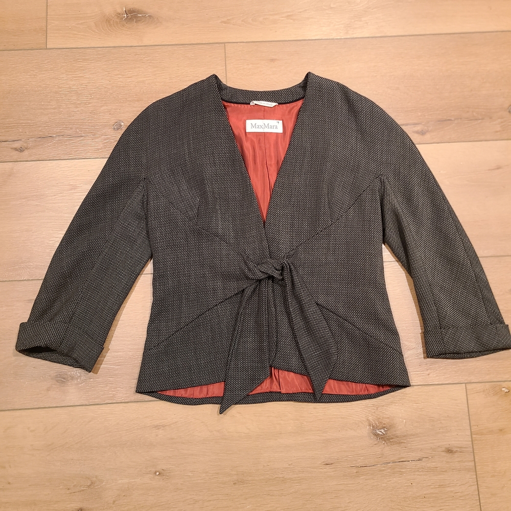 VTG Max Mara Womens Belted Wool twill Wrap Blazer